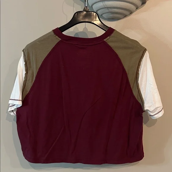 SO Burgundy and Olive Raglan boxy Crop Top - Picture 3 of 3
